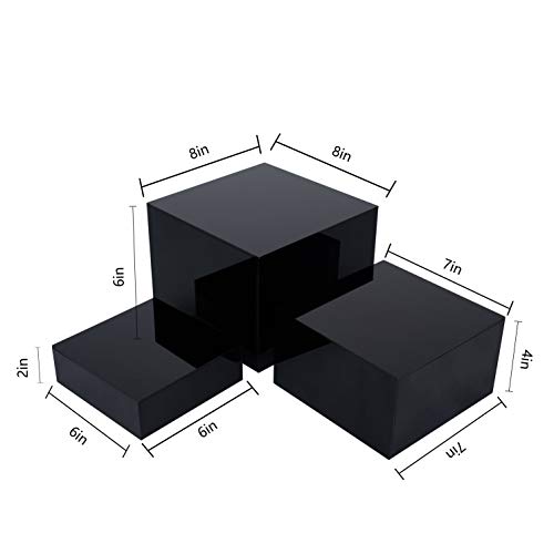 Set of 3 Glossy Black Acrylic Cube Display Nesting Risers with Hollow Bottoms