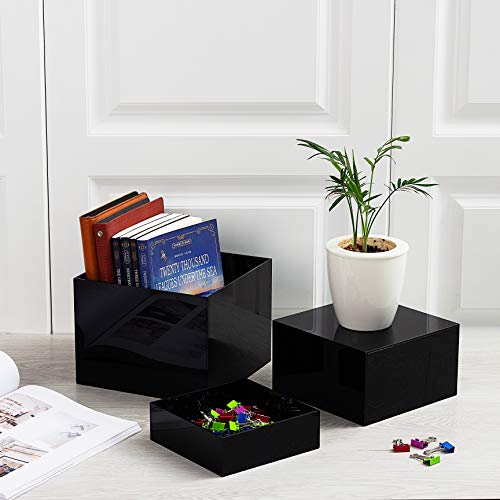 Set of 3 Glossy Black Acrylic Cube Display Nesting Risers with Hollow Bottoms