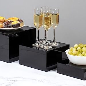 Set of 3 Glossy Black Acrylic Cube Display Nesting Risers with Hollow Bottoms