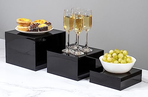 Set of 3 Glossy Black Acrylic Cube Display Nesting Risers with Hollow Bottoms