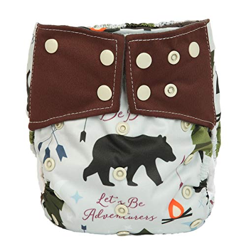 AIll in One Cloth Diaper Nappy Sewn in Charcoal Bamboo Insert Night (Adventure Bear)