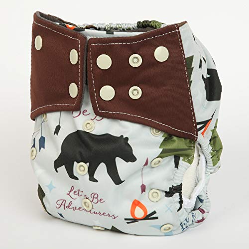 AIll in One Cloth Diaper Nappy Sewn in Charcoal Bamboo Insert Night (Adventure Bear)