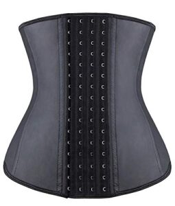 yianna long torso waist trainer for women latex underbust waist corsets cincher hourglass body shaper 4 row hooks, (size l, black)