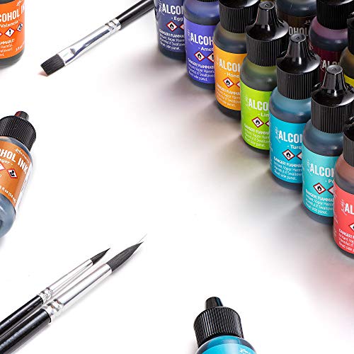 Ranger Tim Holtz Alcohol Ink Set, 24 Pack (Assorted Colors) .5oz | Alcohol Ink Blending Solution | Premium Brush Set for Alcohol Ink Paper | 1 Mini Spray Bottle
