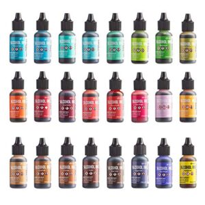 Ranger Tim Holtz Alcohol Ink Set, 24 Pack (Assorted Colors) .5oz | Alcohol Ink Blending Solution | Premium Brush Set for Alcohol Ink Paper | 1 Mini Spray Bottle