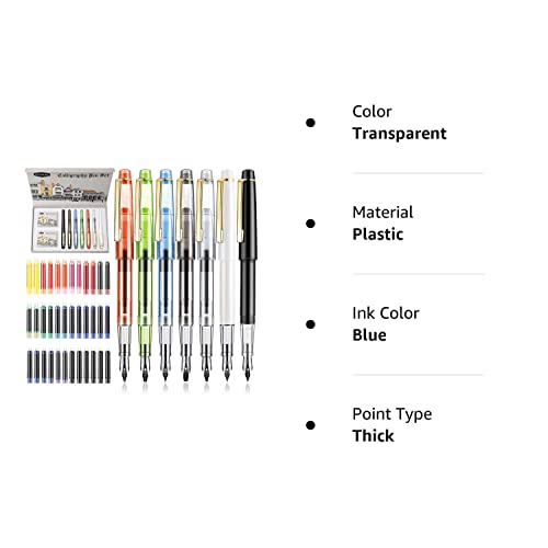 GC QUILL Calligraphy Set Fountain Pens 7 Different Size Nibs and 36 Assorted Ink Cartridges Kit for Calligraphy Lettering - Complete Easy Learning Set for Beginners F736