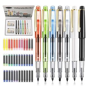 gc quill calligraphy set fountain pens 7 different size nibs and 36 assorted ink cartridges kit for calligraphy lettering - complete easy learning set for beginners f736