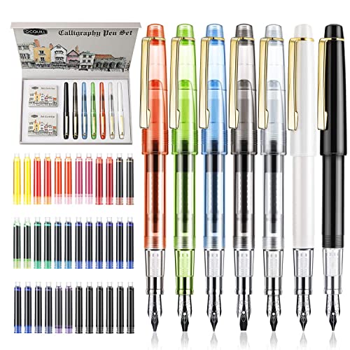 GC QUILL Calligraphy Set Fountain Pens 7 Different Size Nibs and 36 Assorted Ink Cartridges Kit for Calligraphy Lettering - Complete Easy Learning Set for Beginners F736