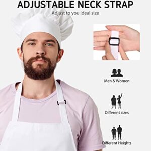 Syntus 2 Pack Adjustable Bib Apron Waterdrop Resistant with 2 Pockets Cooking Kitchen Aprons for BBQ Drawing, Women Men Chef, White