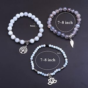 UEUC Tree of Life Yoga Healing Stone Bracelets,Multilayer Lotus Chakra Stone Reiki Bracelet Sets,Anxiety Crystal Natural Stone,for Women Stress Relief