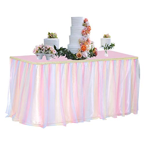 MORPHO HELENA 6ft Pastel Tulle Table Skirt for Rectangle or Round Tables Pink Tutu Table Skirts Tablecloth for Princess Baby Shower Girl Birthday Party Cake Dessert Table Decorations