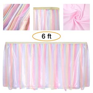MORPHO HELENA 6ft Pastel Tulle Table Skirt for Rectangle or Round Tables Pink Tutu Table Skirts Tablecloth for Princess Baby Shower Girl Birthday Party Cake Dessert Table Decorations
