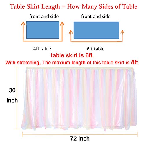 MORPHO HELENA 6ft Pastel Tulle Table Skirt for Rectangle or Round Tables Pink Tutu Table Skirts Tablecloth for Princess Baby Shower Girl Birthday Party Cake Dessert Table Decorations