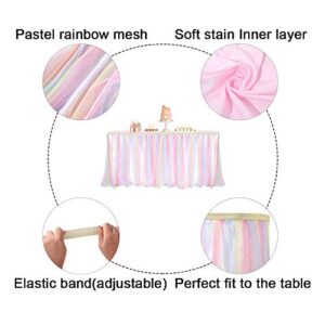 MORPHO HELENA 6ft Pastel Tulle Table Skirt for Rectangle or Round Tables Pink Tutu Table Skirts Tablecloth for Princess Baby Shower Girl Birthday Party Cake Dessert Table Decorations