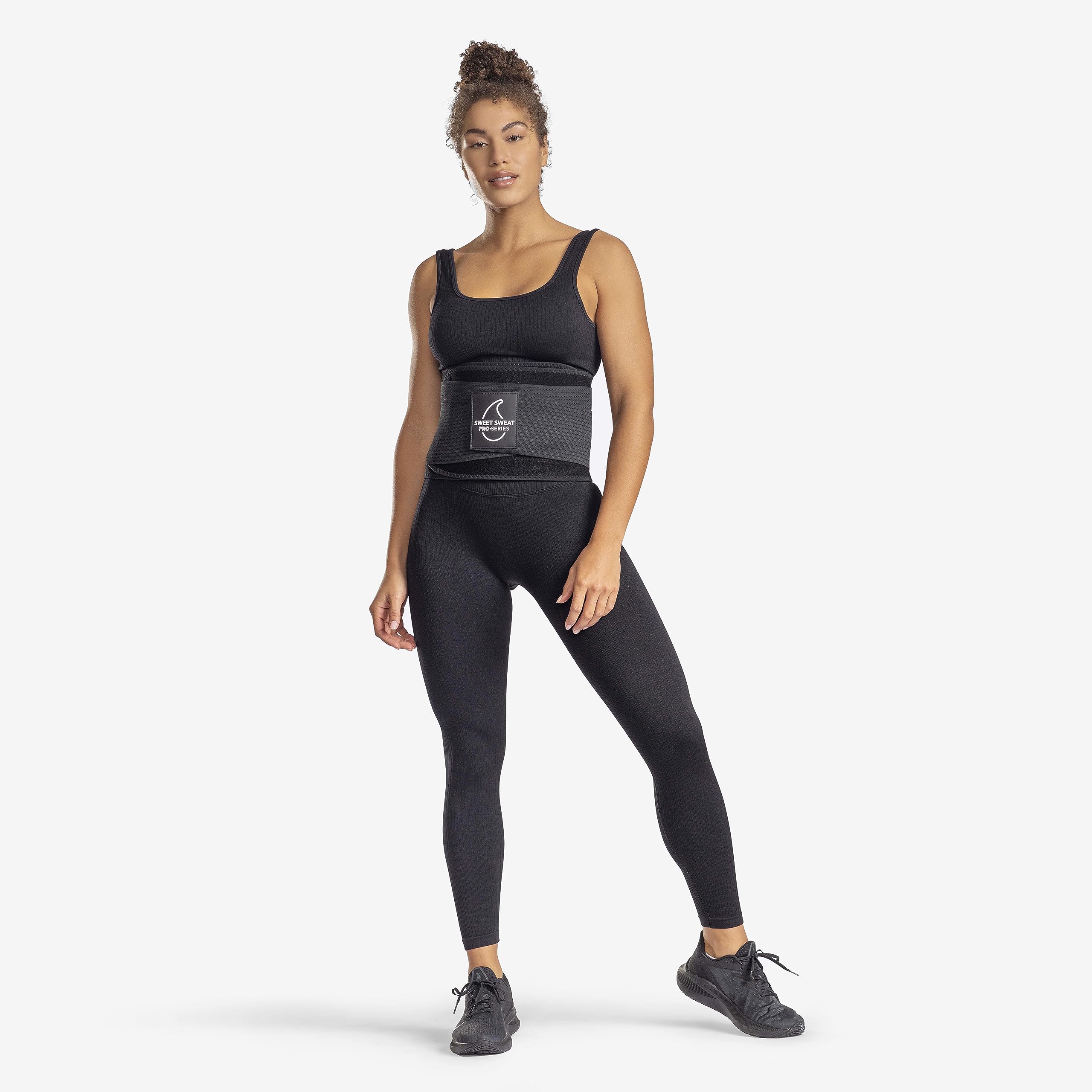 Sweet Sweat 'Pro-Series' Waist Trimmer (Black) with Adjustable Velcro Straps (Medium/Large)