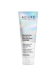 acure resurfacing glycolic + true unicorn root cleanser, 100% vegan, amethyst, lactic, resurface, refine & hydrates, all skin types, rose, 4 fl oz