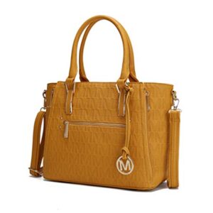 MKF Crossbody Shoulder Bag for Women – PU Leather Top Handle Pocketbook – Roomy Tote Satchel Handbag Purse M Charm Mustard