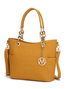 mkf collection shoulder bag for women, pu leather pocketbook top-handle crossbody purse tote satchel handbag mustard
