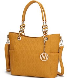 MKF Collection Shoulder Bag for Women, PU Leather Pocketbook Top-Handle Crossbody Purse Tote Satchel Handbag Mustard