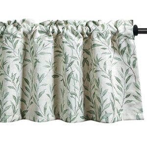 vogol curtain valances leaves meticulous printed window curtains for kitchen, top rod pocket 52x18 valance for farmhouse small window, green, one panel