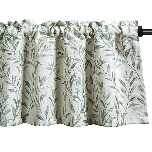 VOGOL Curtain Valances Leaves Meticulous Printed Window Curtains for Kitchen, Top Rod Pocket 52x18 Valance for Farmhouse Small Window, Green, One Panel