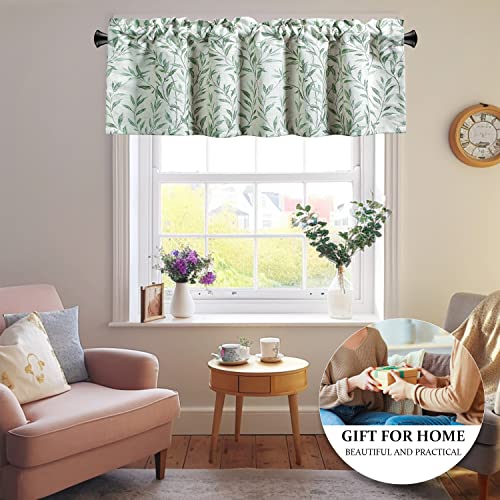 VOGOL Curtain Valances Leaves Meticulous Printed Window Curtains for Kitchen, Top Rod Pocket 52x18 Valance for Farmhouse Small Window, Green, One Panel