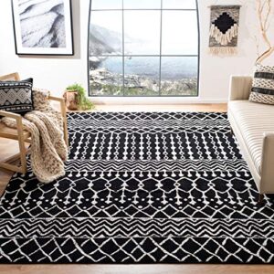safavieh tulum collection area rug - 8' x 10', black & ivory, moroccan boho distressed design, non-shedding & easy care, ideal for high traffic areas in living room, bedroom (tul270z)