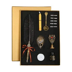 tegongse sprinkle gold vintage feather quill dip pen set, calligraphy fountain pen in gift box