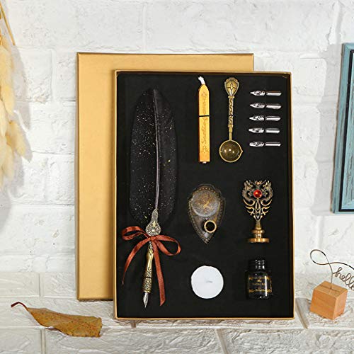 tegongse Sprinkle Gold Vintage Feather Quill Dip Pen Set, Calligraphy Fountain Pen in Gift Box
