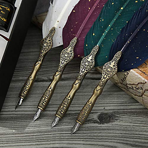 tegongse Sprinkle Gold Vintage Feather Quill Dip Pen Set, Calligraphy Fountain Pen in Gift Box