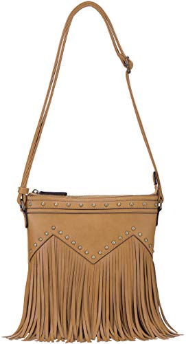 B BRENTANO Vegan Fringed Crossbody Bag with Studs (Mustard)