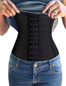youloveit women's waist trainer corset for everyday wear steel boned tummy control body shaper with adjustable hooks(black,xl)