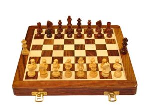palm royal handicrafts rosewood magnetic wooden chess set-2 extra queens-folding board, handmade portable travel chess board game sets - chess set for kids and adults(10x10 inches)