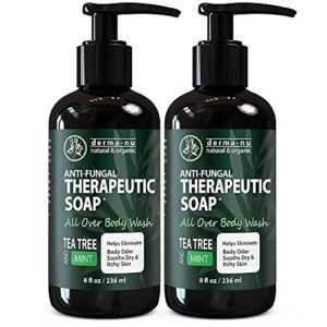 antifungal soap and antibacterial body wash - body acne wash, tea tree soap with tea tree oil for jock itch, athletes foot, body odor, nail fungus, ringworm, eczema & back acne body wash - 2 pack