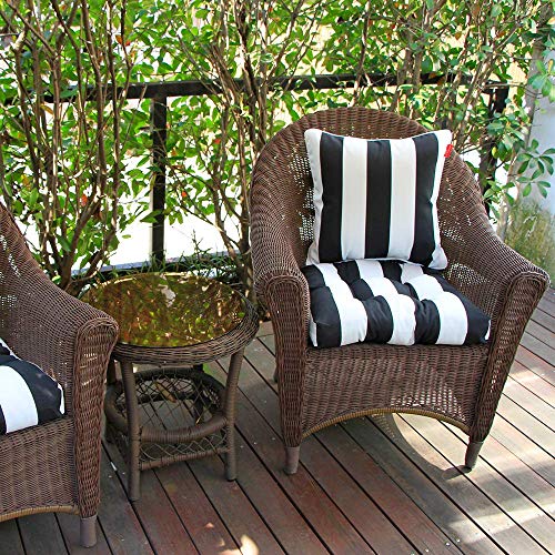 Pcinfuns Outdoor Seat Cushions,19"x19"x5" Thick Fill Tufted Cushions with Round Corner Patio Chair Pads,Water-Resistant Chair Cushion,Black White,Set of 2