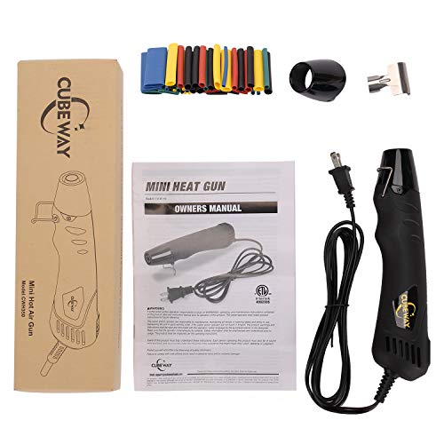 Mini Heat Gun, 350W 662°F Tiny Hot Air Gun Kit with Reflector Nozzle and Heat Shrink Tubing for Wire Connectors, Embossing Small Heat Gun for Epoxy Resin Vinyl Craft Candle Making, CUBEWAY