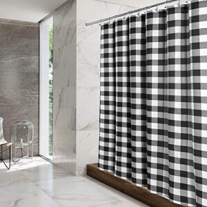 Barossa Design Buffalo Check Shower Curtain: Cotton Blend Plaid Woven Texture & Machine Washable, Water-Repellent, Rustic Farmhouse Style for Bathroom - Black and White, 71x72 Inch