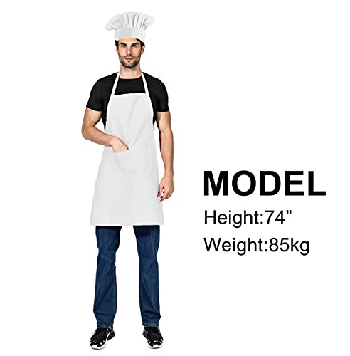 TSD STORY White Chef hat and Apron for Adults Men Women, Cooking Grilling BBQ Kitchen Chef Apron and Butcher Hat Set (1, White)