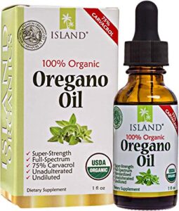 island nutrition, oregano oil organic liquid drops - 100% pure & undiluted - usda-certified organic (1 oz) 75% carvacrol - grown in spain - immune support supplement with oil of oregano.