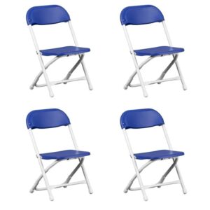 tentandtable kids size poly plastic chairs with metal frame - heavy duty 220 lbs. capacity - lightweight & stackable folding chair for classroom desk & tables, event, banquet, wedding (4 pack, blue)