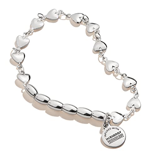 Alex and Ani Stretch Bracelet for Women, Love Heart Beads, Shiny Silver Finish, Fits Wrists Sizes 6 to 8 in