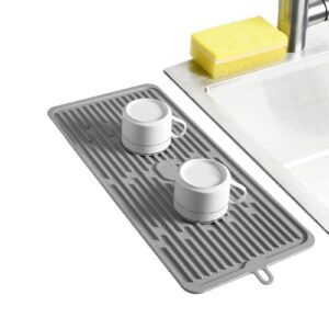 dish mat silicone dish drying mats works for drying stemware cocktail glasses silverware pots pans knives and dish rack for kitchen counter sink bar pads easy to clean 17.3"*7.9"*0.2" (gray)