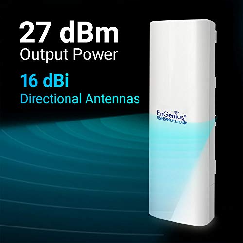 EnGenius Technologies ENH500v3 Wi-Fi 5 Wave 2 Outdoor AC867 5GHz Plug-n-Play Wireless Bridge, PTP/PTMP, IP55, 27dBm, 16 dBi High-Gain Antenna, Long Range up to 5 Miles, Gigabit Port [1-Pack]