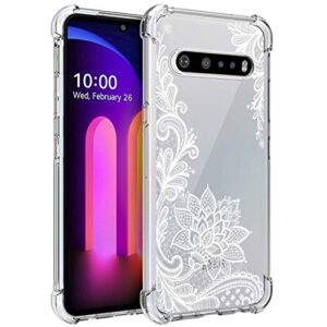 osophter for lg v60 thinq case for girls women shock-absorption flexible tpu rubber cell phone cases cover for lg v60(white lace)
