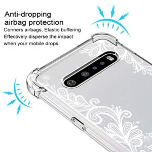Osophter for LG V60 ThinQ Case for Girls Women Shock-Absorption Flexible TPU Rubber Cell Phone Cases Cover for LG V60(White Lace)