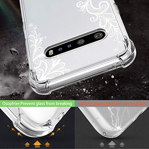 Osophter for LG V60 ThinQ Case for Girls Women Shock-Absorption Flexible TPU Rubber Cell Phone Cases Cover for LG V60(White Lace)