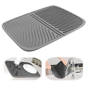 iyyi silicone dish drying mat large draining mat foldable drainer mat heat resistant dryer mat dishwasher safe drainboard (l+gray)