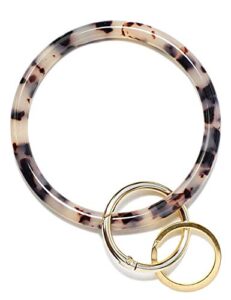 mymazn key ring bracelet wristlet keychain bangle keyring for women, acetate round key chain (tortoise)