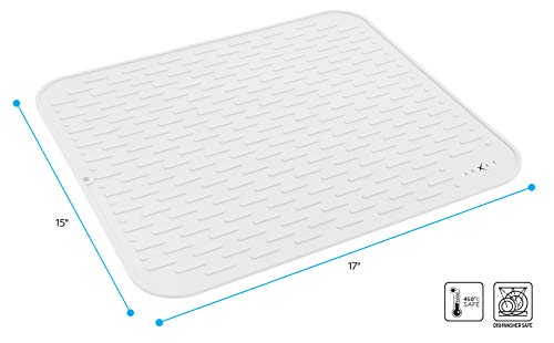 Luxet Multipurpose Premium Quality Silicone Dish Drying Mats for Kitchen Counter Top Dishes Pad, Heat Resistant Countertop Protection, Non Slip Grip, Large Trivet Size 17x15 inches (White)