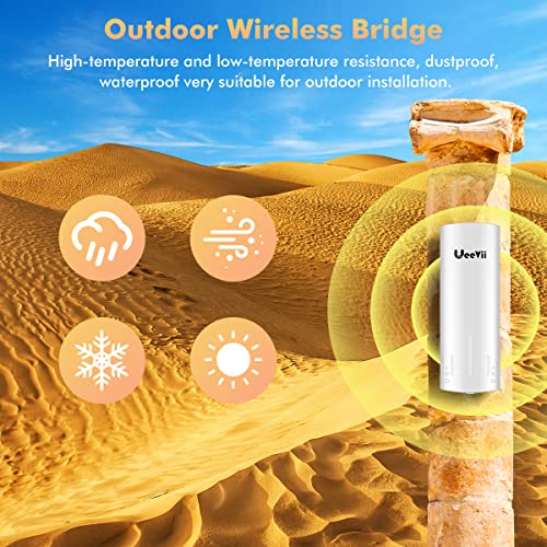 UeeVii CPE450 Wireless Bridge,5.8G 300Mbps Access Point to Point WiFi Bridge Outdoor to Shop Barn Garage Building,Plug and Play,3KM Long Distance,14dBi Antenna,24V PoE Injector,2 RJ45 LAN Port,2PCS